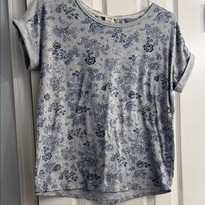 Lucky Brand Blue Floral Short Sleeve Top size L